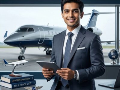 Aviation lawyer with airplane background - career guide