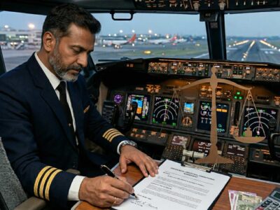 Pilot signing employment contract aviation training bond India